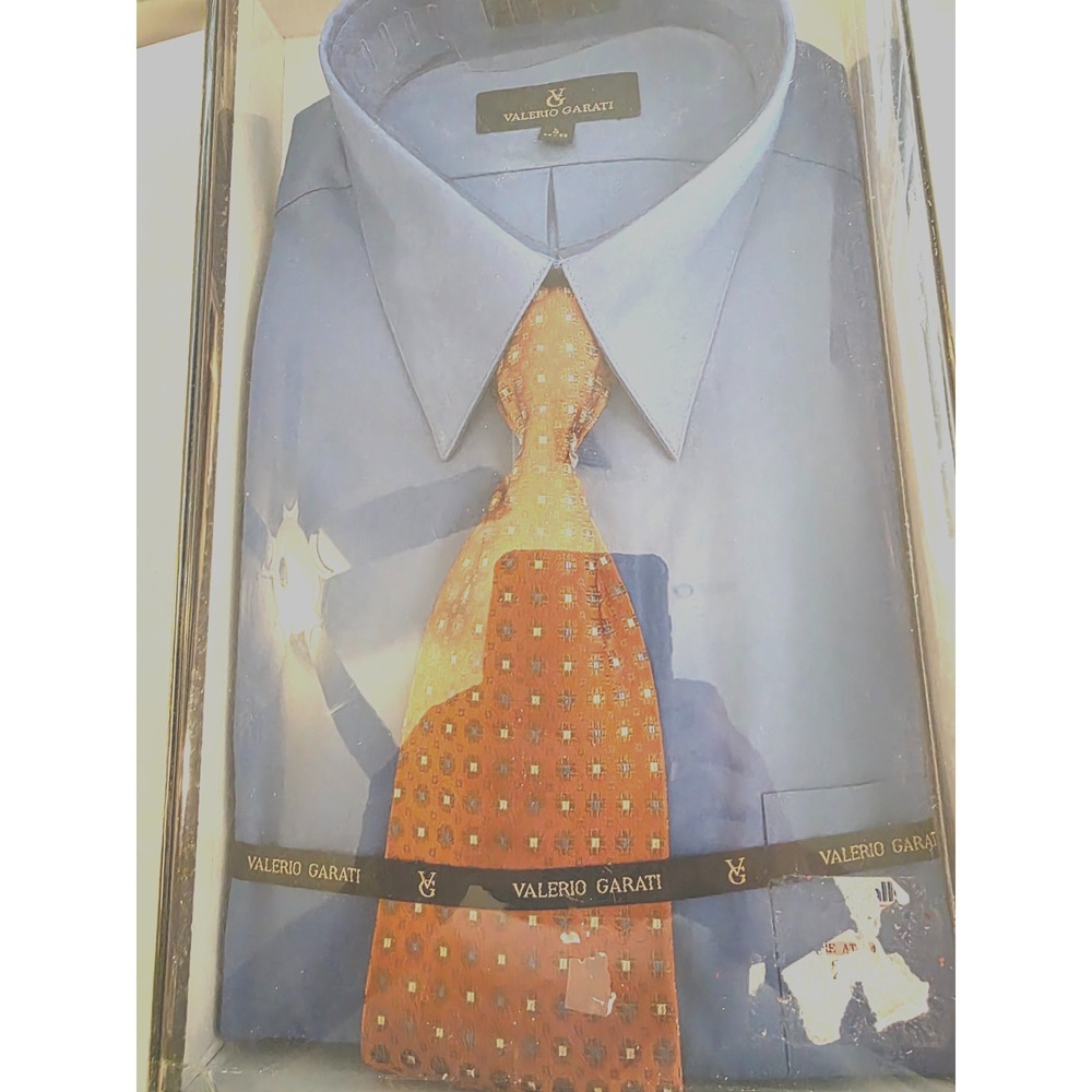 Valerio Garati Men Cotton‎ Dress Blue Shirt With Silk Tie 16-32/33 NWT Boxed